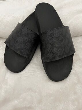 Coach Black Signature Slide Sandals